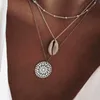 Kolye Kolye Vintage Çok Katmanlı Metal Deniz Kabuğu Reçine Öküz Boynuz Ay Kadınlar Bohemian Plaj Takı Sequins Kolye Kolye