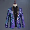 Purple Sequin Châle Collier Blazer Veste Hommes Mariage Groom Party Tuxedo Blazer Mens DJ Discothèque Prom Stage Chanteur Costume Homme 210522