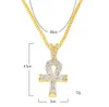 Mens Fashion Hip Hop bijoux chaîne en or strass rouge rubis croix pendentif collier ensemble