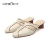 Sophitina läder fashionabla blandade färger sommar kvinnor skor Sandaler Mid Strange Heel Dressing Fashion T-Remskor Fo209 210513