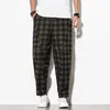 Herenbroek Mannen Casual Plus Size Plaid Linnen Knickerbockers met losse benen Chinoise-chic katoen en