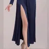 Moda pista maxi vestidos de manga longa mulheres sexy backless split vintage elegante vestido da festa 210520
