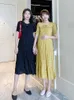 Maternity Clothes Summer Sweet Peter Pan Collar Short Sleeve Pregnancy Floral Chiffon Dress Pregnant Women Pleated Dresses