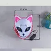 Demon Slayer Fox Mask Halloween Festa Japonesa Anime Cosplay Costume LED Festival Favor Adereços Face Light Masks DHLA07