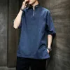 中国風スタンド襟刺繍夏リネン半袖Tシャツ2021伝統的なドレスプラスサイズの上のトップスの男性服G1229