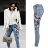 Vintage Denim Embroidered Flowers Mom jeans Boyfriend Jeans with High Waist for Womens plus size 210521
