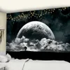 Czarno-biały Księżyc Gobelin Starry Sky Drukowanie Gobelin Wall Beach Koc Piknik Yoga Mat salon Decor 210609