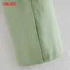Tangada Vrouwen Groene Crop Blazer Jas Vintage Kleed Kraag Pocket Mode Vrouwelijke Casual CHIC TOPS AB18 210609