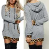 Casual Dresses Drawstring Sweatshirt Mode Kvinnors Långärmad Hooded Leopard Print Loose Pocket Dress Vestido Mujer Inviern