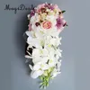 Novel Cascade Bouquet Wedding Bridal Bridesmaid Artificial Silk Hand bunden Flower Po Prop Dekorativa blommor kransar