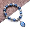 Braceletsnsapphirine bleu rosaade di gioielli Bracciale di rosaire Croix Maria Cathicisme Catelicisme Cadeau de Prire religieuse Perles Rosaires