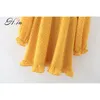 H.SA Summer Chiffon Dresses Long Sleeve Sexy Bohemian Yellow Ruffles Vestidos Beach Style Fashion Polka Dots Pleated Boho 210716