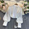 Koreańska luksusowa koszula damska wiosna latarnia rękawa biurowa pani biznesowa nosić czarne białe koszule żeńskie przyciski Najlepsza bluzka 210514