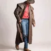 Heren revers lederen trenchcoat Fashion Vintage Cowboy lange jas Punk Windbreaker jas motorjas Steampunk Greatcoat 211111