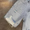 FABPOP Summer Beadings Chain Washed Ripped Light Blue Knee Length Jeans Half Denim Pants Women Streetwear GB294 210709