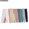 Za Primavera Calças Suits Alto Cintura Calças Mulheres Escritório Moda Bege Calças Chic Button Zip Elegante Rosa Casual Mulher Calças 210510