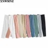 Za Spring Pantalones Trajes Pantalones de talle alto Mujeres Moda Oficina Beige Pantalones Chic Botón Zip Elegante Pink Casual Mujer Pantalones 210510