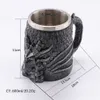 Ortaçağ Dragon Reçine Paslanmaz Çelik Bira Kupa 600 ML Retro Tank Kafatası Kahve Fincanı Çay Tumbler Pub Bar Dekor Bırak 210804