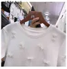 松川短いスリムパールボウの女性TシャツボトムリングOネックTシャツ女性イネス甘い半袖Tシャツトップ210513