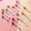 Spoons Silicone Fruit Shape Handle Stainless Dessert Fruits Fork Creative Steel Spoon Avocado Coffee DB773