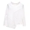 Wwenn Cotton T-shirt Dames Lange Mouw T-shirt Wit Zwart Onregelmatige Womens Tops Casual T-S Plus Size Tee Femme 210507