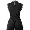 Women Deep V Neck Lace Playsuit Sleeveless Casual Jumpsuit Sexy Top Loose Short Pants Ladies Summer Outfit Woman Modern Overalls 210422