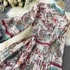 女性のファッション春秋の長袖レトロな印刷スリムプリーツエレガントなドレス服原宿vestidos S600 210527