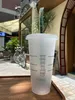 Starbucks Mermaid Goddess 24oz/710ml Plastic Mugs Tumbler Reusable Transparent Black Drinking Flat Bottom Pillar Shape Lid Straw