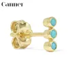 Stud Simple Ins Korean Style Single Row Three Blue/Green Zirkon 925 Sterling Silver Earrings for Women Fashion Jewelry