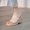 Meotina Dames Slippers Schoenen Echt Lederen Sandalen Wiggen Hoge Hak Dia's Vierkante Teen Koe Lederen Dame Schoenen Zomer Wit 42 210608