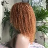 Perucas sintéticas 14 "Kinky Curl Human Hair Blend Wig brasileiro com franja Destaque Loira Brwon para mulheres máquina feita