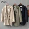 Elegant Solid Office Blazer Women Double Breasted Fickor Outwear Jacka Lossa Casual Långärmad Ladies Coat 210515