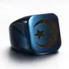 Muslim Lesser Bairam Star and Moon Ring Band Gold Blue Black Rostfri Signet Rings for Men Fashion Jewelry Will and Sandy