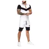 Мужские спортивные трексуиты мужская одежда набор Летнее цветовое соответствие отвороты с короткими рукавами шорты спортивный костюм повседневная мода 2 шт.
