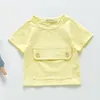 Sommer Kinder Jungen Mädchen Kurzarm Große Tasche T-shirt Kleinkind Baby geboren Kleidung 210429