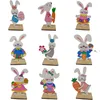 NUOVOFesta di Pasqua Coniglietto Decorazione da tavolo Coniglietti di legno Centrotavola Ornamento di coniglietti di primavera Figurine per il giardino di casa RRA10211
