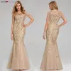 Formal Evening Dresses Ever Pretty Mermaid O Neck Short Sleeve Lace Appliques Tulle Long Party Gowns Robe Soiree Sexy SH190828315d