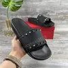 Munich Fashion Women Slippers Rhinestone Black Sandals Ladies Wedding Sexy Leather Slipper Trendy Rivet Stud Slides Mens Casual Flat Spikes Party Shoes With Box