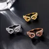 Adjustable Angel Wings Ring Micro Pave Zircon Gold Color Wing Charm Open Band Rings For Women Vintage Fashion Jewelry Wedding femme Female Gift