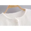 White Crop Sweater Pearls Button Short Cardigan Woman Knitted Jacket Mohair Ladies Tops 210421