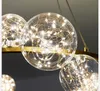 Lampadario moderno oro / nero Lampada a bolle di vetro Illuminazione a sospensione in metallo Perline a LED Lampada a stella per soggiorno Camera da letto