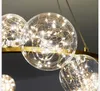 Moderne goud / zwarte kroonluchter lamp glas bubbels metalen hanglampen led kralen ster licht armatuur voor woonkamer slaapkamer