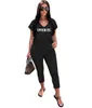 Kobiety Długie Spodnie Sportwear Moda Dorywczo Drukowane List Krótki Rękaw Crop 2 kawałek Zestaw Outfite Damskie T Shirt Legginsy Jogging Suit