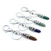 Natural Stone Crystal Hexagonal Column Dragon Pattern Alloy Keychain Women Men Car Bag Aura Keyring Reiki Heal Fashion Charm Key Holder Hanging Accessories