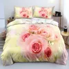 Bedding Sets HD Pink Cream Roses Duvet Cover Set Blanket/Quilt Twin Single Double King Size 240x210cm Linens Bed For Girls Adults