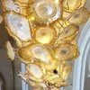 Luxo ouro cristal pingente lâmpada led mão soprada placas de vidro de murano moderno arte candelabro iluminação para hotel lobby sala de estar tamanho personalizado