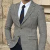 Plaid Slim fit Men Suits 2 piece Houndstooth Wedding Groom Tuxedo Houndstooth Man Suit Set Blazer with Black Pants New Fashion X0909