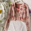 Kimutomo Strawberry Print Suit Enkelknäppt långärmad kofta + Slimming Kort Sling Tvådelat Set Koreanskt Dammode 210521