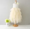 Ragazza coreana principessa pavimento abito lungo pizzo fiore a strati tulle per costume da sposa bambini spiaggia vestito estivo 2-10 anni abbigliamento per ragazze 210529