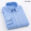 Camisa Botonada Tela Oxford 100% Camisa de Algodão Mens Manga Longa Negócio Casual Slim Fit Excelente Confortável 5xL 210527